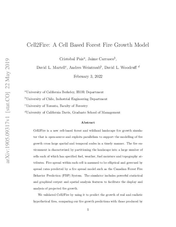 (PDF) Cell2Fire: A Cell Based Forest Fire Growth Model