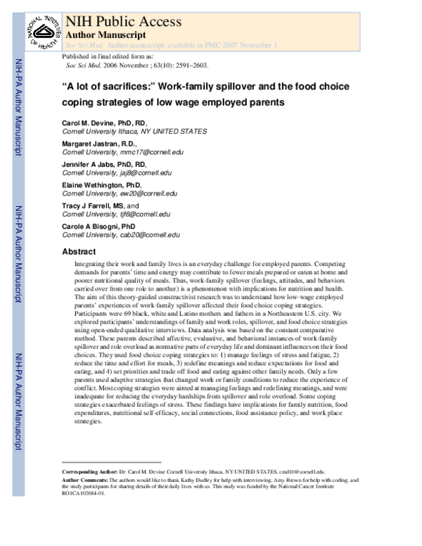 (PDF) “A lot of sacrifices:” Work–family spillover and the food choice ...