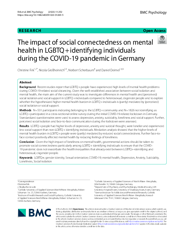 (PDF) The impact of social connectedness on mental health in LGBTQ ...