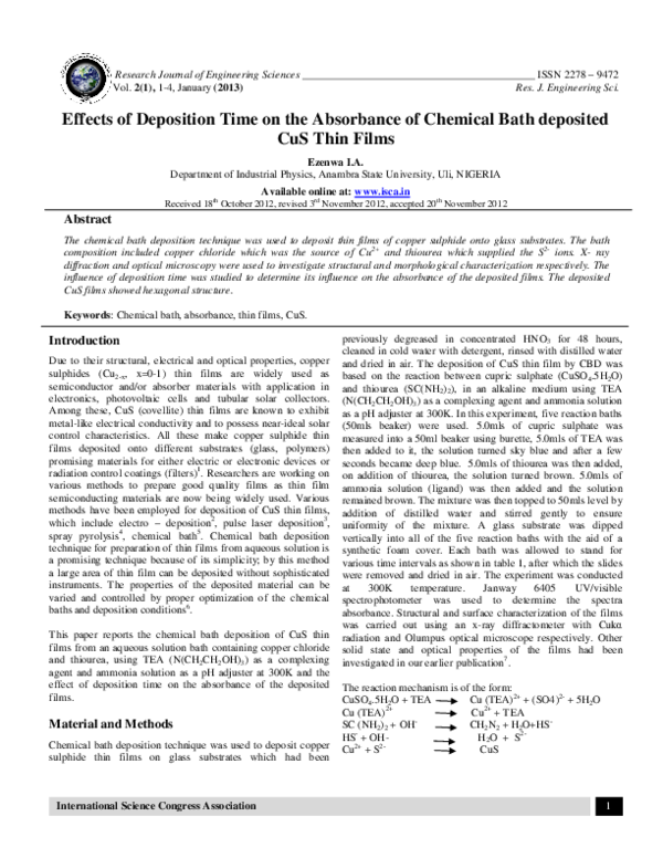 (PDF) Effects of Deposition Time on the Absorbance of Chemical Bath ...