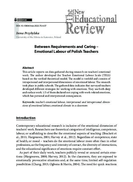 (PDF) Between Requirements and Caring – Emotional Labour of Polish Teachers