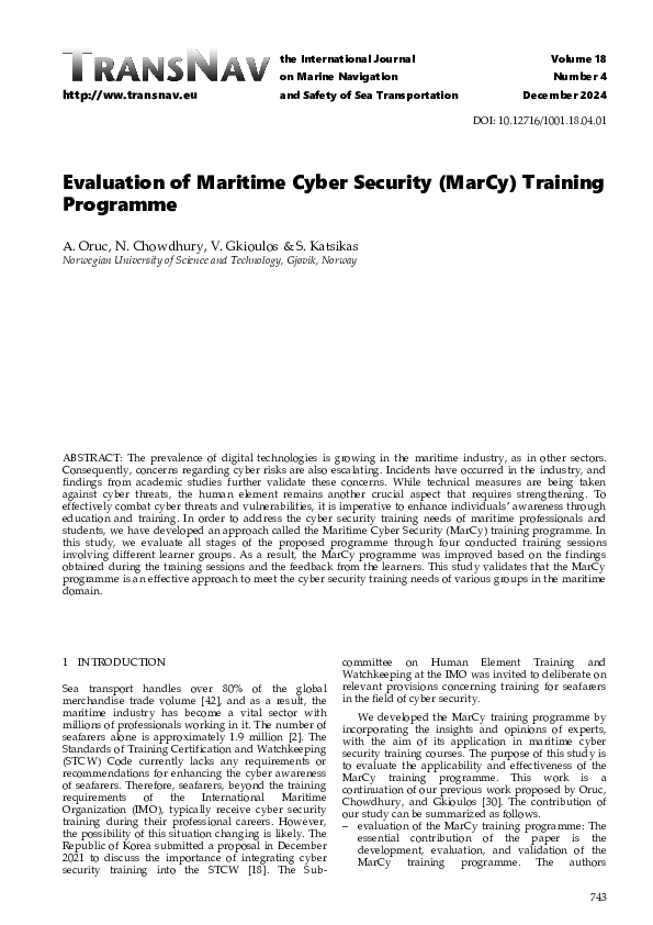(PDF) Evaluation of Maritime Cyber Security (MarCy) Training Programme