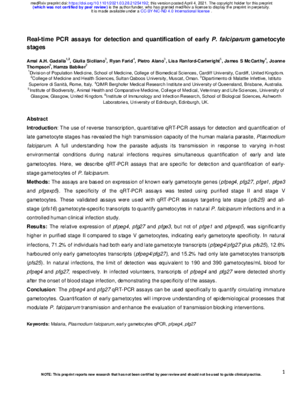 (PDF) Real-time PCR assays for detection and quantification of early P ...