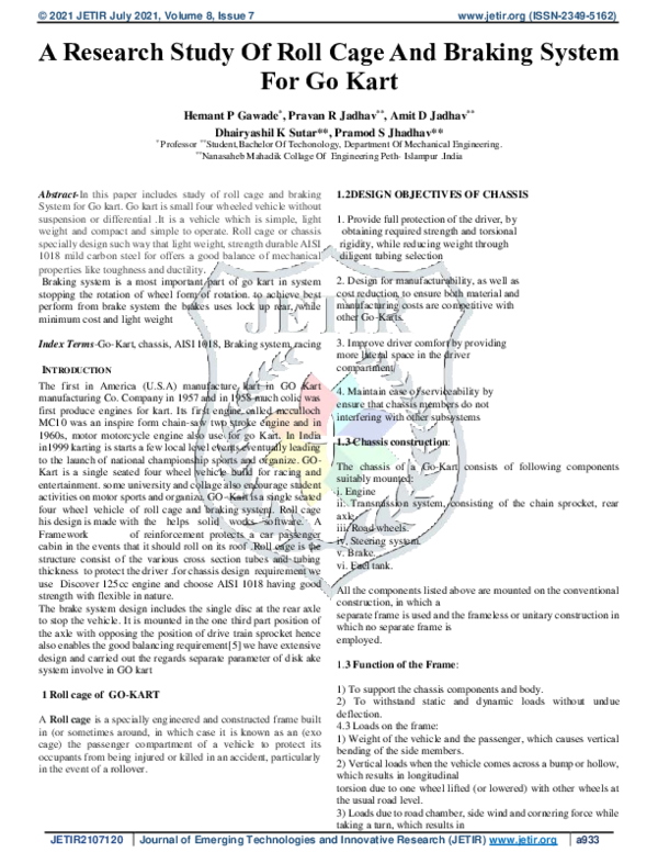 (PDF) A Research Study Of Roll Cage And Braking System For Go Kart