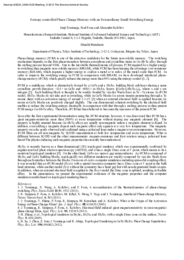 (PDF) Entropy-Controlled Phase Change Memory With An Extraordinary ...