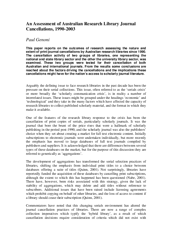 (PDF) An assessment of Australian research library journal ...