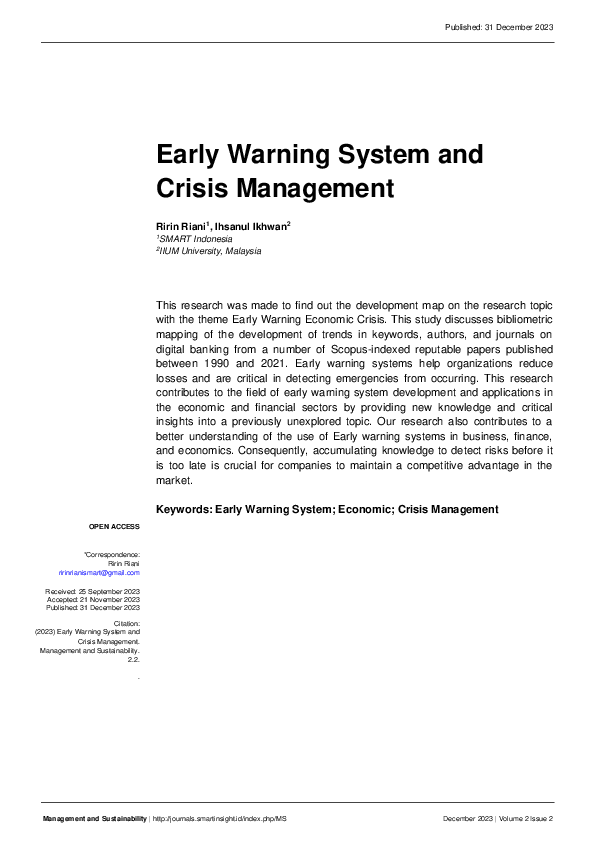 (PDF) Early Warning System and Crisis Management