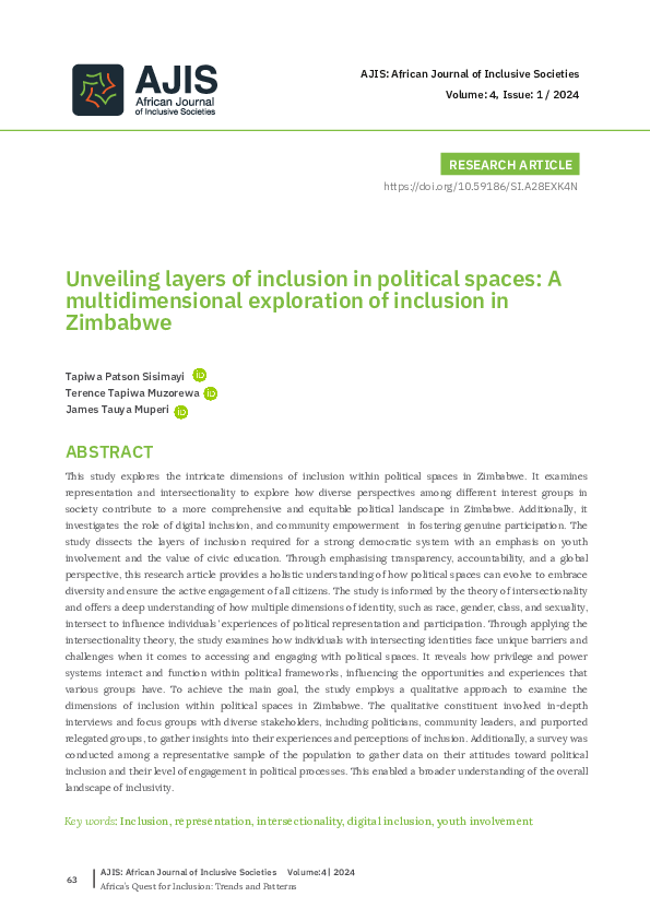 (PDF) AJIS Volume 4 Unveiling layers of inclusion in political spaces
