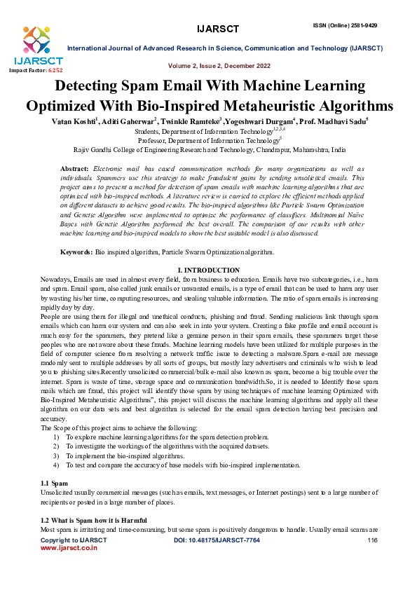(PDF) Detecting Spam Email With Machine Learning Optimized With Bio ...