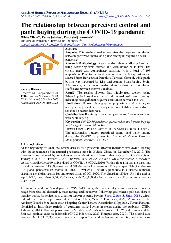 (PDF) The relationship between perceived control and panic buying ...