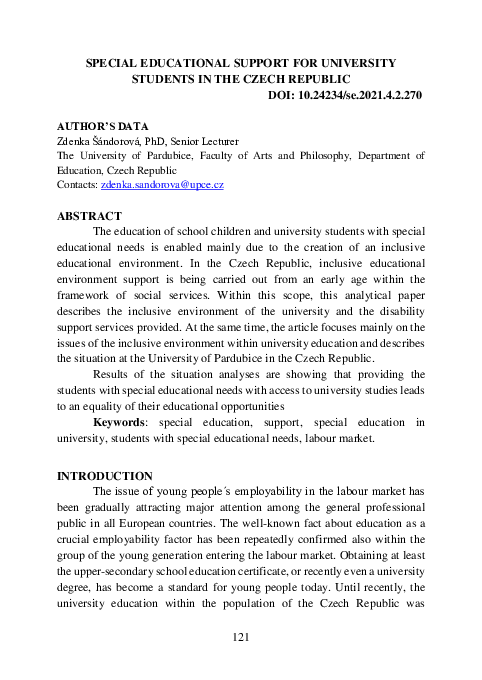 (PDF) Special Educational Support for University Students in the Czech ...