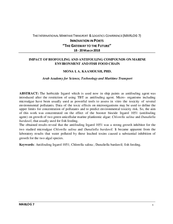 (PDF) IMPACT OF BIOFOULING AND ANTIFOULING COMPOUNDS ON MARINE ...