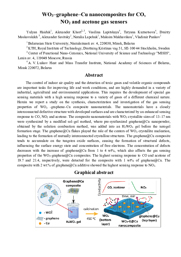 (PDF) WO3–graphene–Cu nanocomposites for CO, NO2 and acetone gas sensors