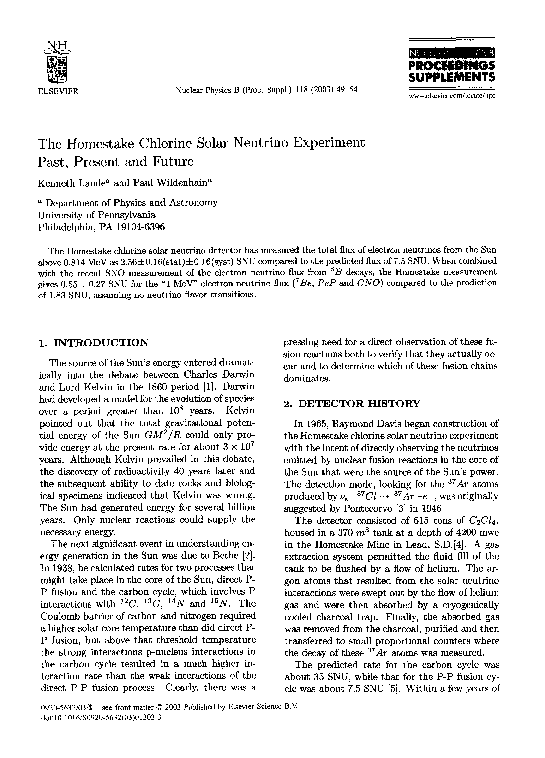 (PDF) The homestake chlorine solar neutrino experiment—past, present ...
