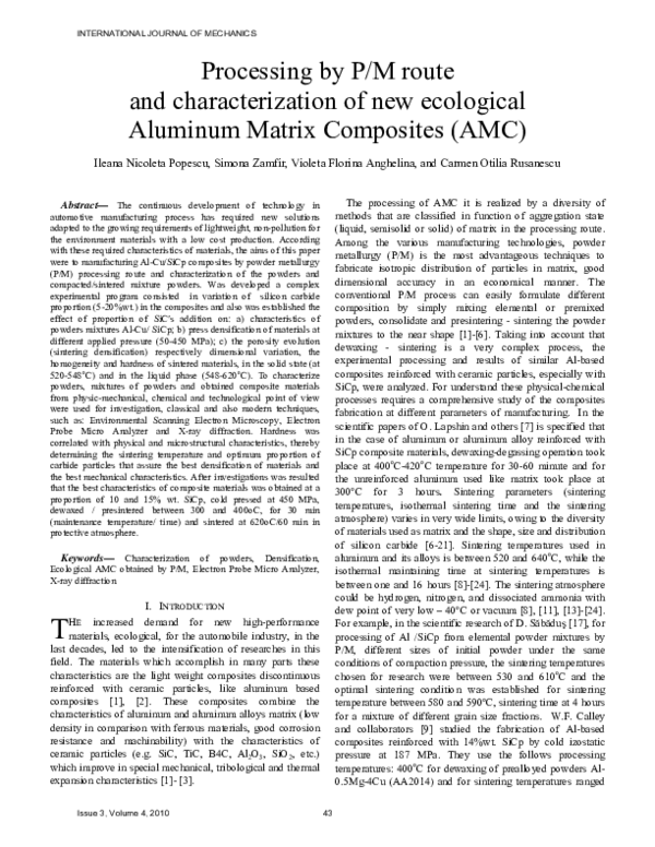 (PDF) Processing by P/M route and characterization of new ecological ...