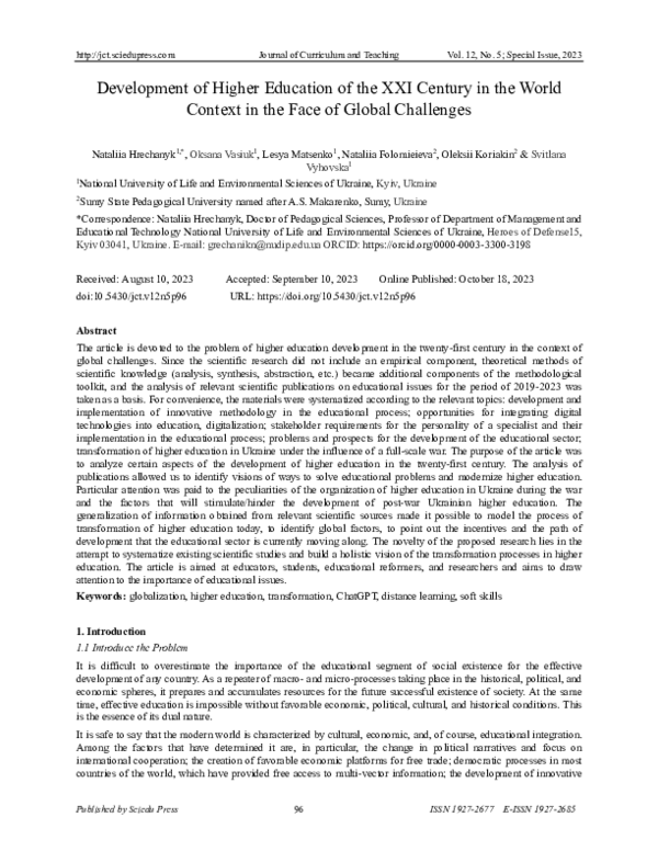 (PDF) Development of Higher Education of the XXI Century in the World ...