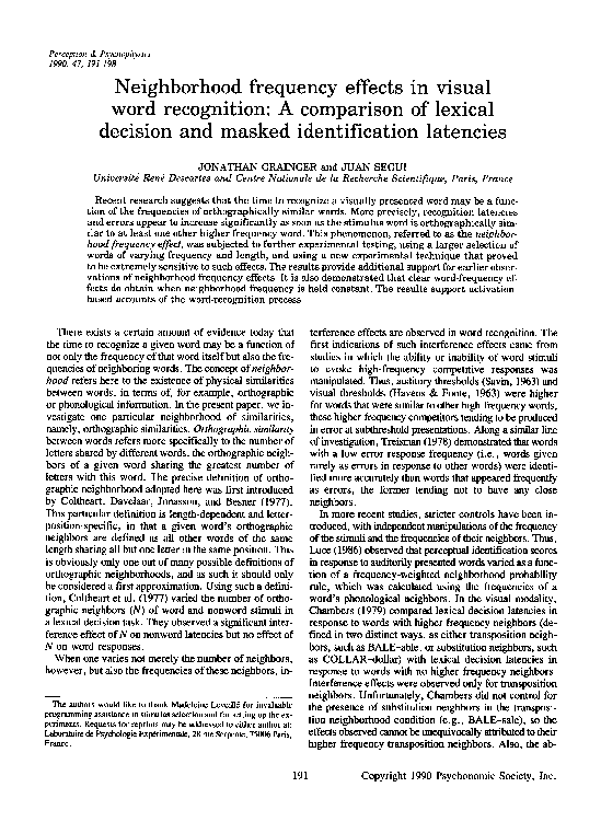 (PDF) Neighborhood frequency effects in visual word recognition: A ...