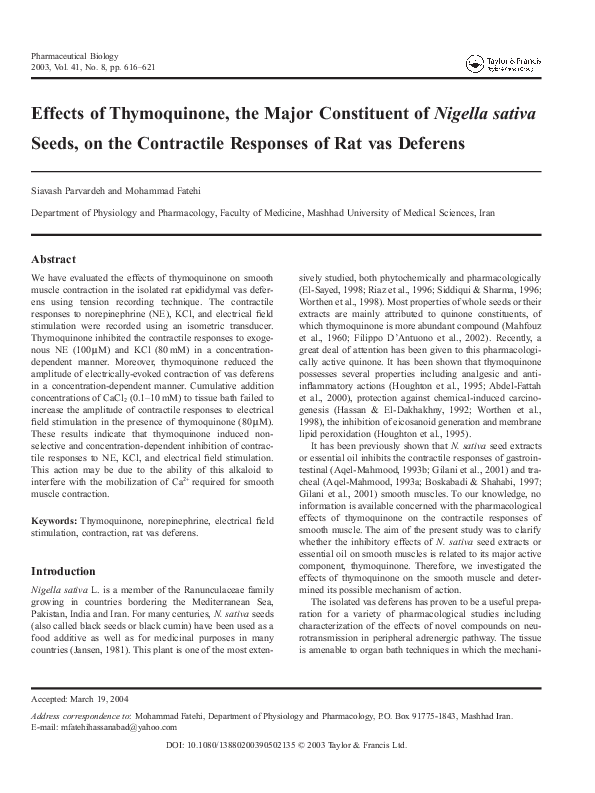 (PDF) Effects of Thymoquinone, the Major Constituent ofNigella ...