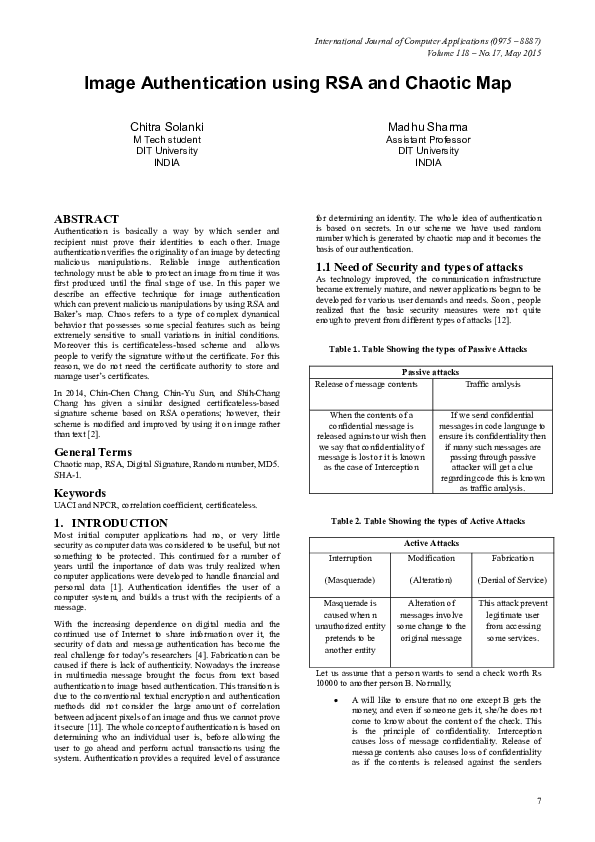(PDF) Image Authentication using RSA and Chaotic Map