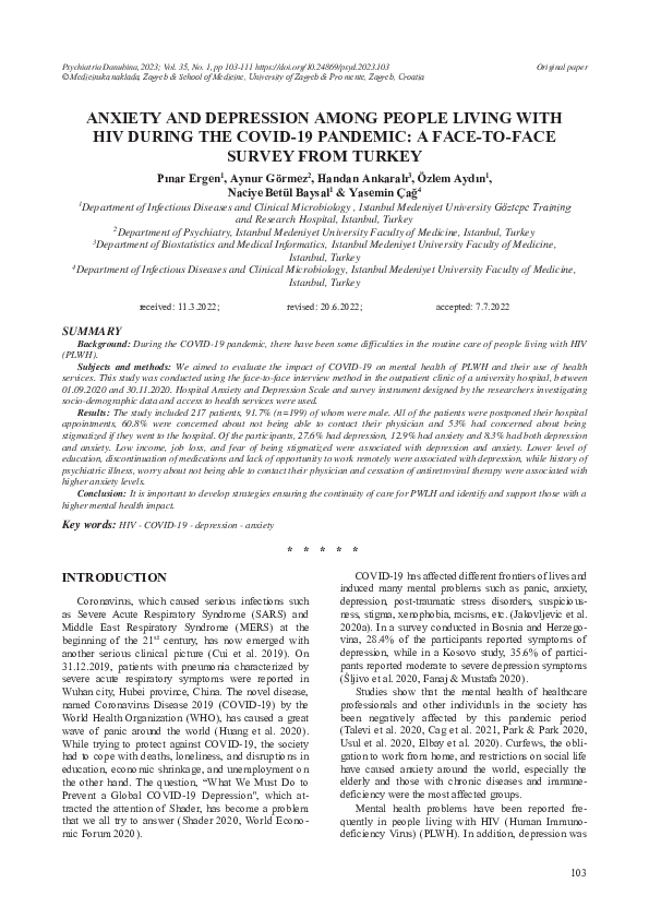 (PDF) Anxiety and Depression Among People Living with Hiv During the ...