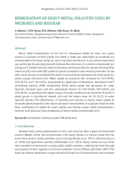 (PDF) REMEDIATION OF HEAVY METAL POLLUTED SOILS BY MICROBES AND BIOCHAR