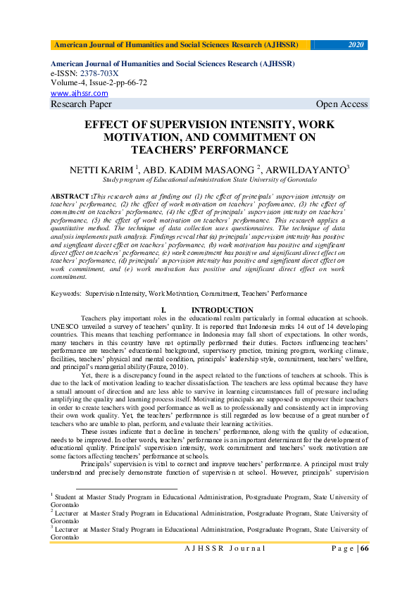 (PDF) Effect of Supervision Intensity, Work Motivation, and Commitment ...
