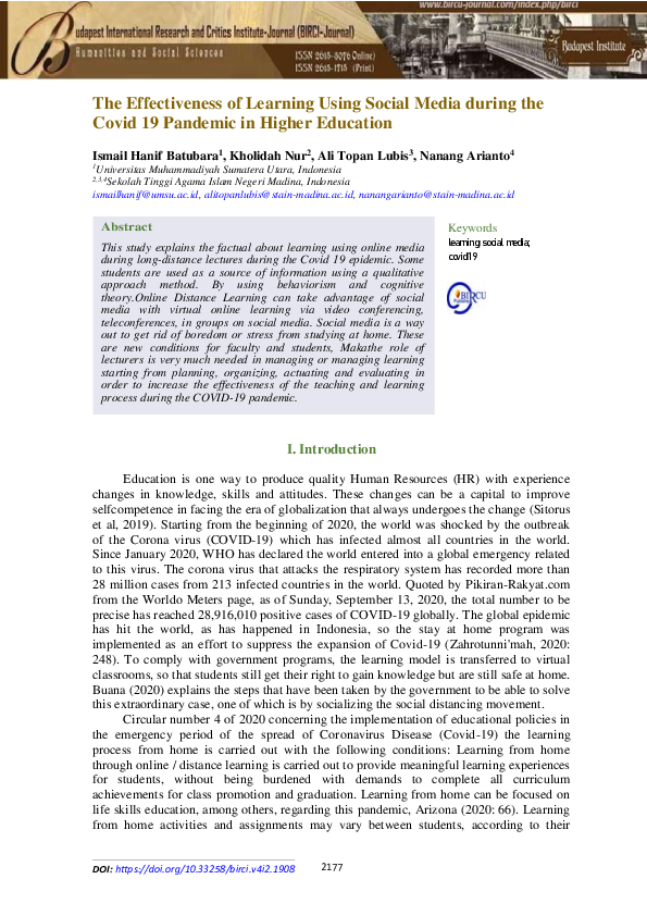 (PDF) The Effectiveness of Learning Using Social Media during the Covid ...