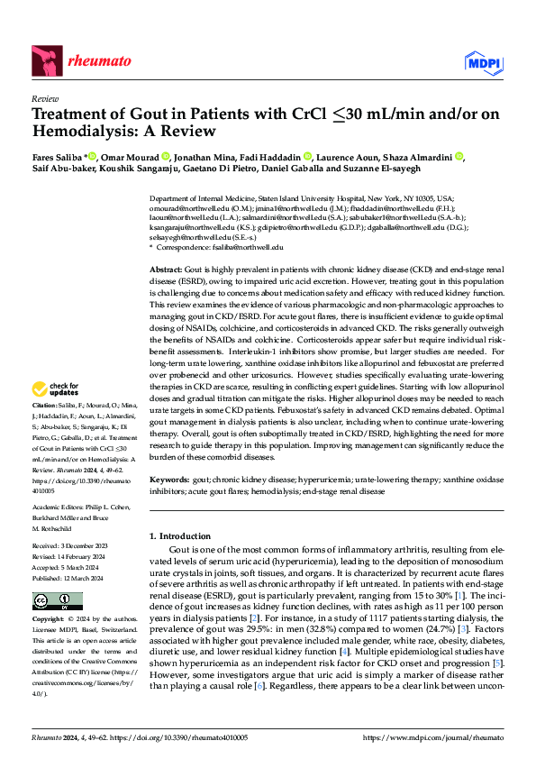 (PDF) Treatment of Gout in Patients with CrCl ≤30 mL/min and/or on ...