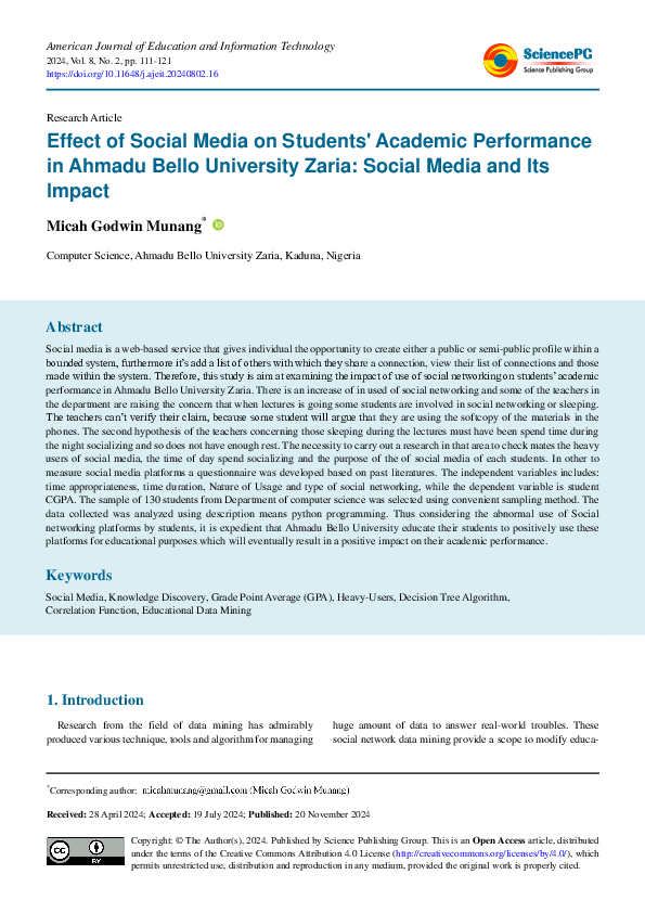 (PDF) Effect Of Social Media On Students' Academic Performance In ...