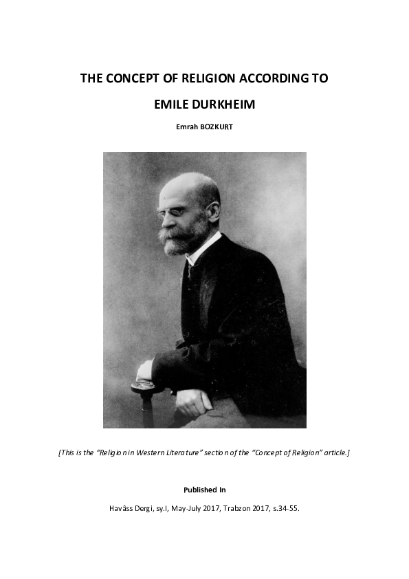 (PDF) The Concept of Religion According to Emile Durkheim