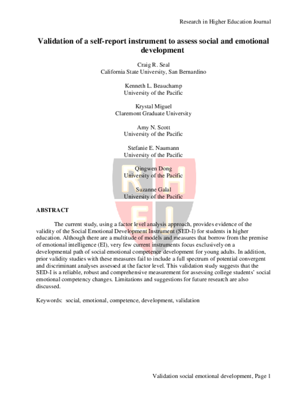 (PDF) Validation of a Self-Report Instrument to Assess Social and ...