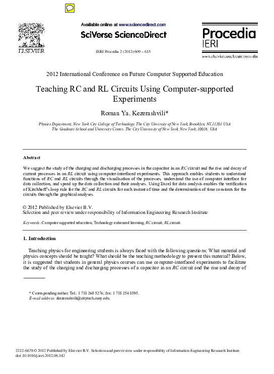 (PDF) Teaching RC and RL Circuits Using Computer–supported Experiments