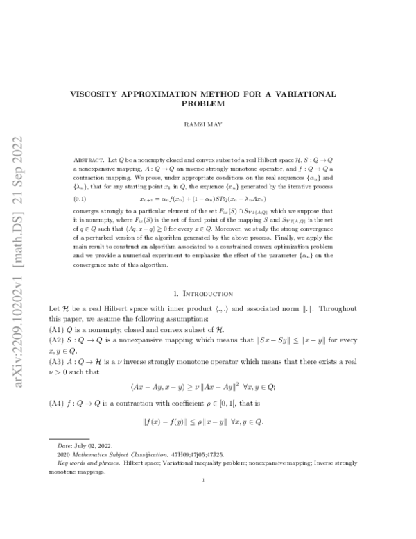 (PDF) Viscosity approximation method for a variational problem