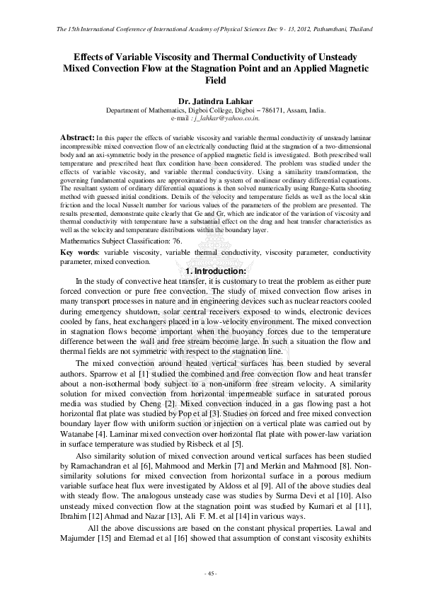 (PDF) Effects of variable viscosity and thermal conductivity of ...