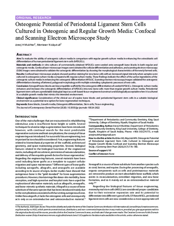 (PDF) Osteogenic Potential of Periodontal Ligament Stem Cells Cultured ...