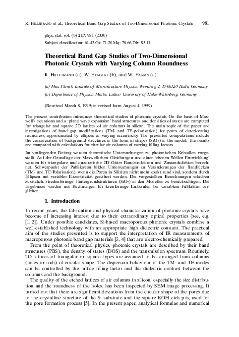 (PDF) Theoretical Band Gap Studies of Two-Dimensional Photonic Crystals ...