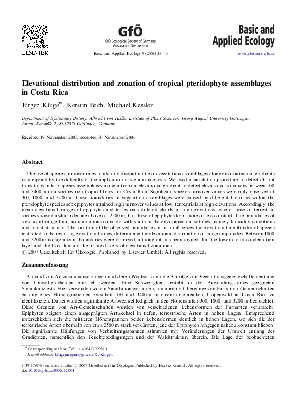 (PDF) Elevational distribution and zonation of tropical pteridophyte ...