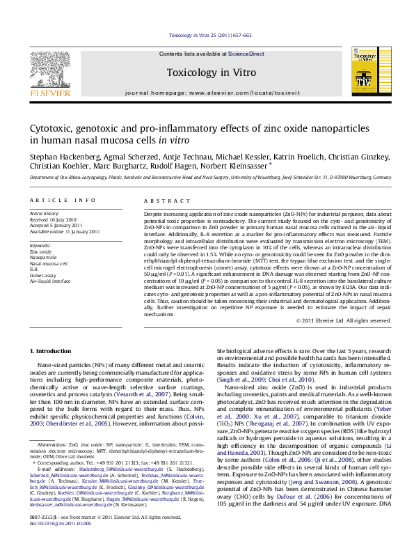 (PDF) Cytotoxic, genotoxic and pro-inflammatory effects of zinc oxide ...