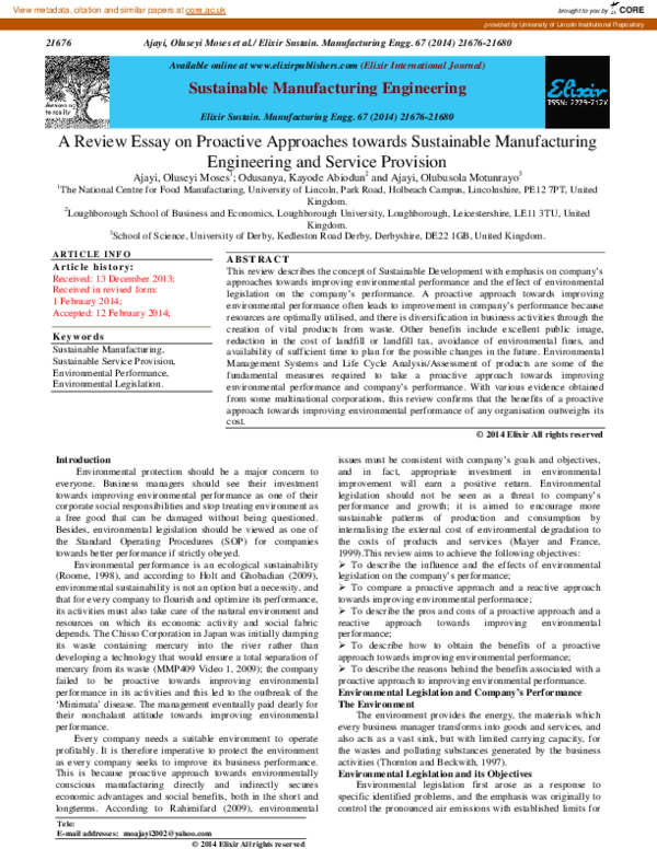 (PDF) A review essay on proactive approaches towards sustainable ...