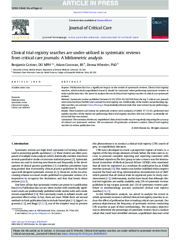 (PDF) Clinical trial registry searches are under-utilized in systematic ...