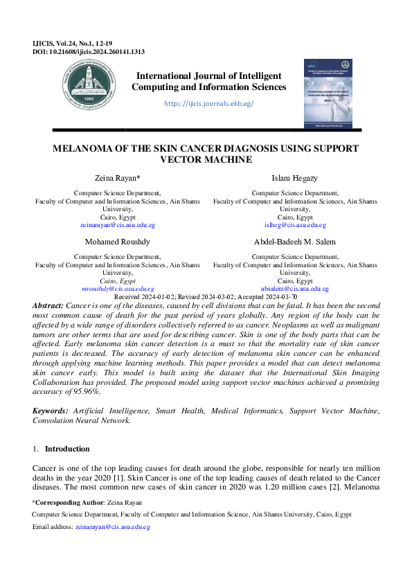 (PDF) Melanoma of the Skin Cancer Diagnosis Using Support Vector Machine