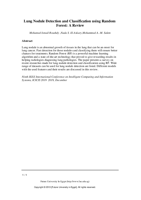 (PDF) Lung Nodule Detection and Classification using Random Forest: A ...