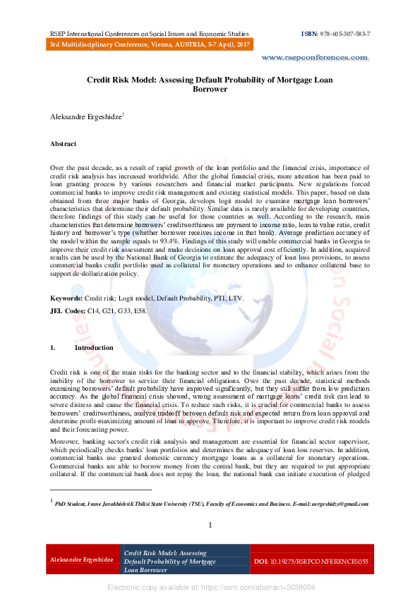 (PDF) Credit Risk Model: Assessing Default Probability of Mortgage Loan ...