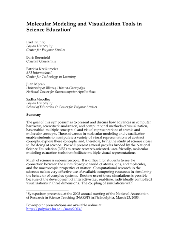 (PDF) Molecular Modeling and Visualization Tools in Science Education