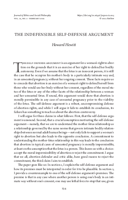 (PDF) Indefensible Self-Defense Argument