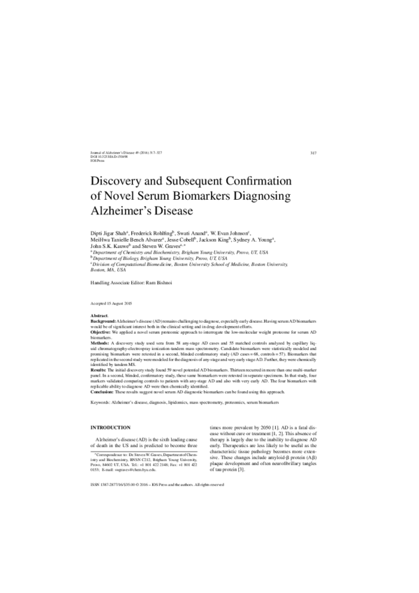 (PDF) Discovery and Subsequent Confirmation of Novel Serum Biomarkers ...