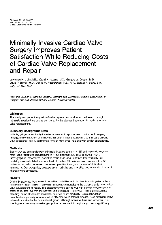 (PDF) Minimally Invasive Cardiac Valve Surgery Improves Patient ...