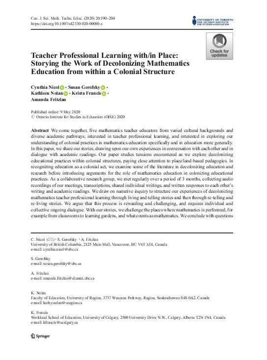 (PDF) Teacher Professional Learning with/in Place: Storying the Work of ...