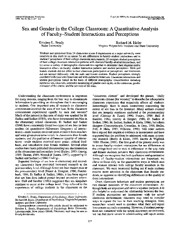 (PDF) Sex and gender in the college classroom: A quantitative analysis ...