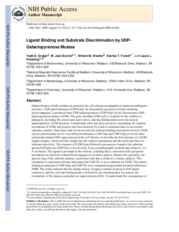 (PDF) Ligand Binding and Substrate Discrimination by UDP ...